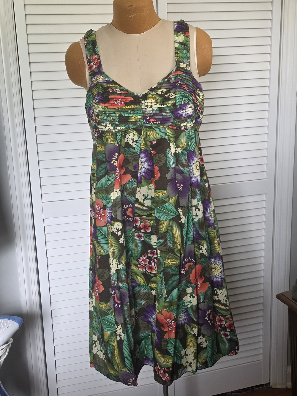 Spense Tropical Floral Midi Sundress Cotton Lined Empire Waist Size 14